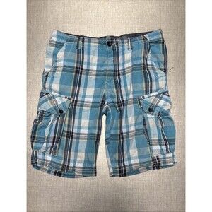 Union U 1633 Plaid Blue Plaid Cargo‎ Shorts Drawstring Men’s Size 38